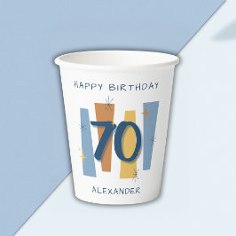 ミッドセモダンンチュリー70th誕生日レトロブルー 紙コップ