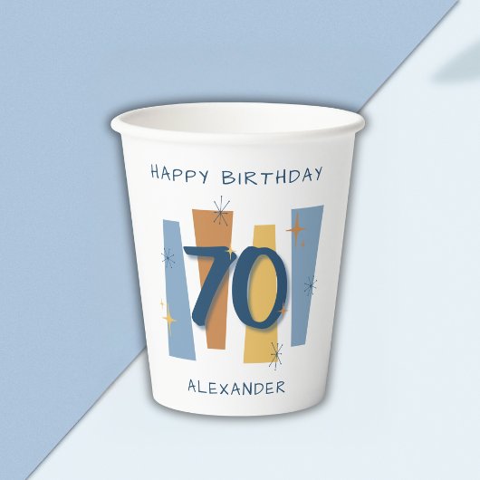 ミッドセモダンンチュリー70th誕生日レトロブルー 紙コップ