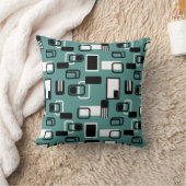 ミッドセンチモダンュリージオメトリックティール(緑がかった色)ブラックレトロ クッション (ブランケット)