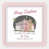 ミッドセンチュモダンリーピンクハウスクリスマス スクエアシール (正面)