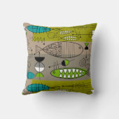 ミッドセンチュリーお洒落フィッシュアートティール（緑がかった色）ブラウン クッション (裏面)