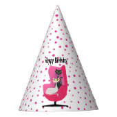 ミッドセンチュリーかわいらしキャッツピンクチェア水玉模様 パーティーハット (正面)