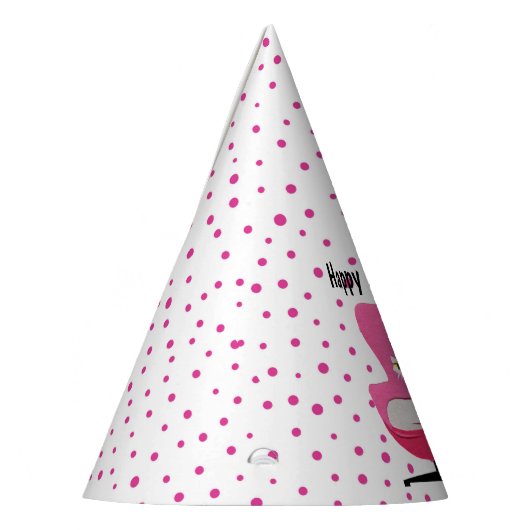 ミッドセンチュリーかわいらしキャッツピンクチェア水玉模様 パーティーハット (左)