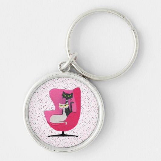 ミッドセンチュリーかわいらしキャッツピンチェア水玉模様 キーホルダー (正面)