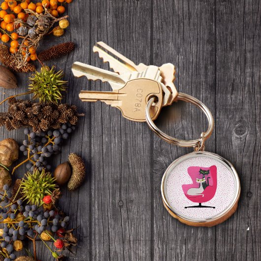 ミッドセンチュリーかわいらしキャッツピンチェア水玉模様 キーホルダー