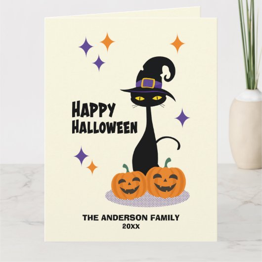ミッドセンチュリーのアトミック・ハロウィーンキャット カード (正面)