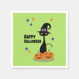 ミッドセンチュリーのアトミック・ハロウィーンキャット スタンダードカクテルナプキン