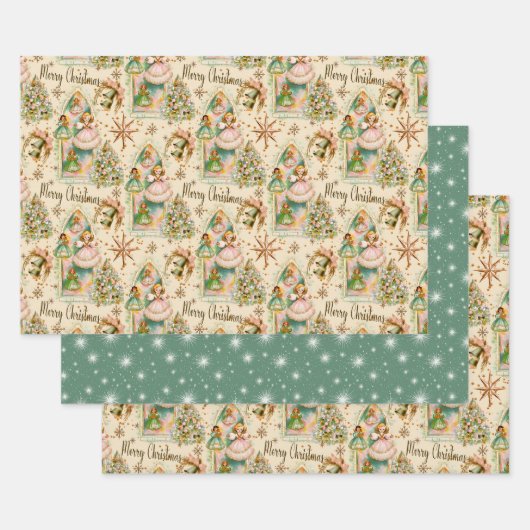 ミッドセンチュリーのクリスマス パステルエンジェル ラッピングペーパー ラッピングペーパーシート (セット)
