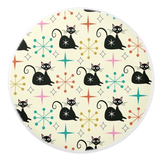 ミッドセンチュリーのスターバスト猫 セラミックノブ (正面)