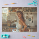 ミッドセンチュリーのノスタルジックな女性を厨房でデクページ 薄葉紙 (クラフト)