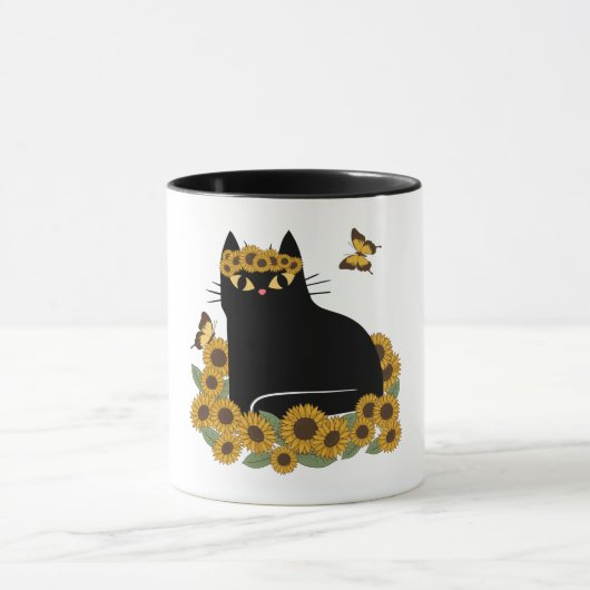 ミッドセンチュリーのヒッピー黒猫 マグカップ (中央)