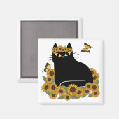 ミッドセンチュリーのヒッピー黒猫 マグネット (正面/裏面)