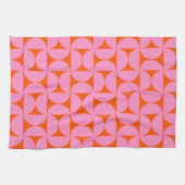 ミッドセンチュリーのピンクとオレンジのパタモダンーン キッチンタオル (横)