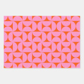 ミッドセンチュリーのピンクとオレンジのパタモダンーン ラッピングペーパーシート (正面)