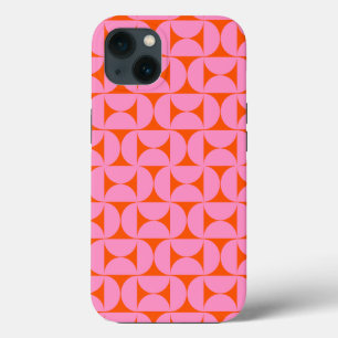 ミッドセンチュリーのピンクとオレンジのパタモダンーン iPhone 13ケース