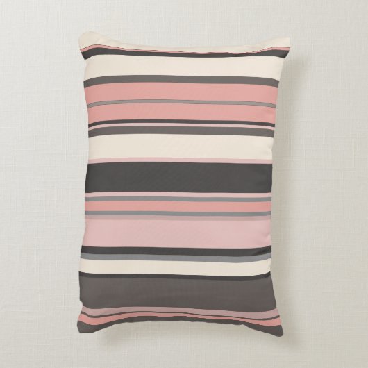 ミッドセンチュリーのピンクとグレーのモダンストライプ アクセントクッション (裏面(縦))