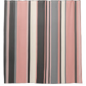 ミッドセンチュリーのピンクとグレーのモダンストライプ シャワーカーテン (正面)