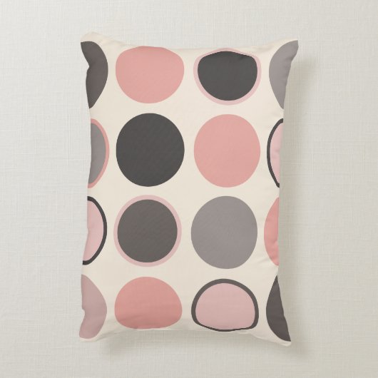 ミッドセンチュリーのピンクとグレーの円モダン アクセントクッション (裏面(縦))