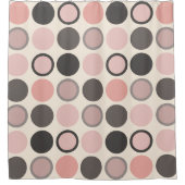 ミッドセンチュリーのピンクとグレーの円モダン シャワーカーテン (正面)