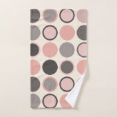 ミッドセンチュリーのピンクとグレーの円モダン バスタオルセット (ハンドタオル)