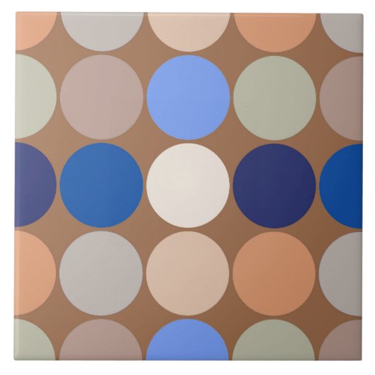 ミッドセンチュリーの巨大なドット、トープ、ベージュ、ブルー タイル (正面)