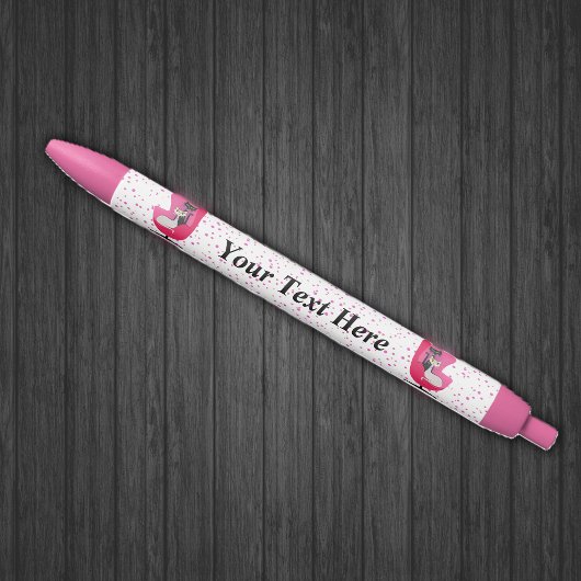 ミッドセンチュリーの洗練された猫たちが椅子にピンクのドット 青ボールペン