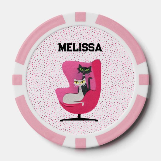 ミッドセンチュリーの洗練された猫ピンクの椅子のドット ポーカーチップ (正面)