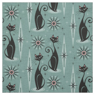 ミッドセンチュリーの猫とスペアミント時計 ファブリック