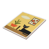 ミッドセンチュリーの猫と黄色のモダンポッド タイル (側面)