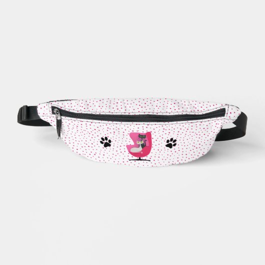 ミッドセンチュリーの猫ピンクの椅子の手がドットをプリント ファニーパック (正面)