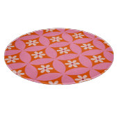 ミッドセンチュリーの白い花ピンクの円パターン カッティングボード (角)