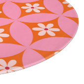 ミッドセンチュリーの白い花ピンクの円パターン カッティングボード (角)