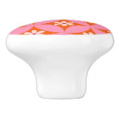 ミッドセンチュリーの白い花ピンクの円パターン セラミックノブ (側面)