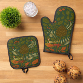 ミッドセンチュリーの秋と冬の季節のご挨拶 鍋つかみ&鍋敷きセット