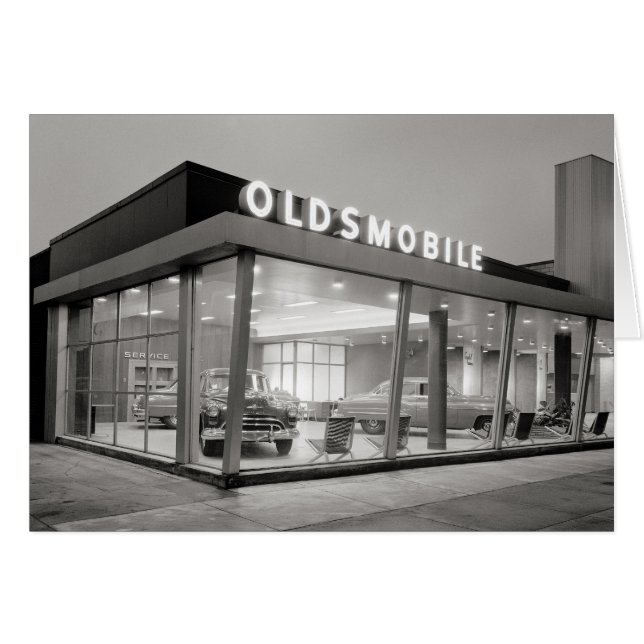 ミッドセンチュリーの自動車販売店、1950年。 (正面横)