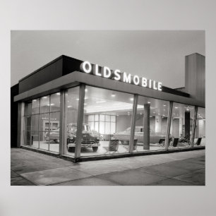 ミッドセンチュリーの自動車販売店、1950年。ヴィンテージ写真 ポスター