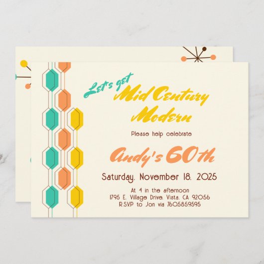 ミッドセンチュリーの誕生日モダンレトロGroovyを取得しよう 招待状 (正面/裏面)