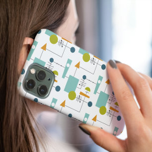 ミッドセンチュリーの青いオレンジ色の緑のシェイプの線モダン Case-Mate iPhone 14ケース