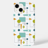 ミッドセンチュリーの青いオレンジ色の緑のシェイプの線モダン Case-Mate iPhoneケース (裏面)