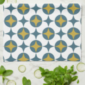 ミッドセンチュリーの青と黄色の原子星 キッチンタオル (折り畳み)