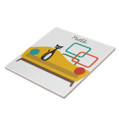 ミッドセンチュリーの黒と白の猫をソファに。1950年代 タイル (側面)