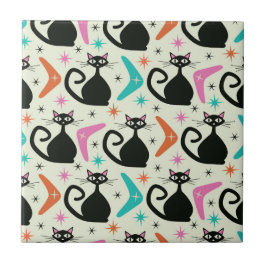 ミッドセンチュリーの黒猫とブーメラン タイル