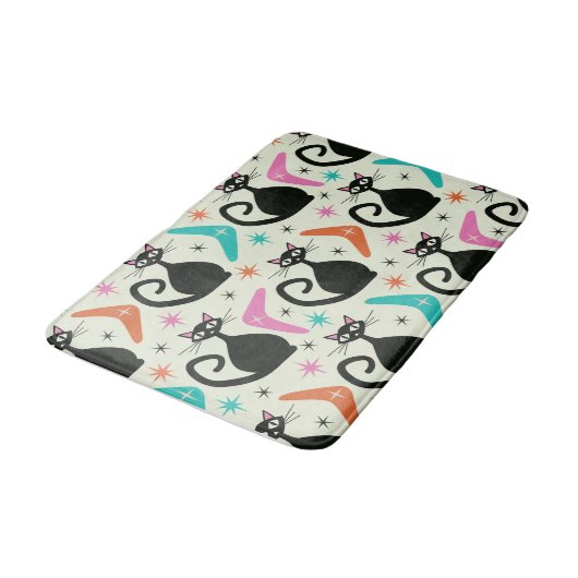 ミッドセンチュリーの黒猫とブーメラン バスマット (アングル)