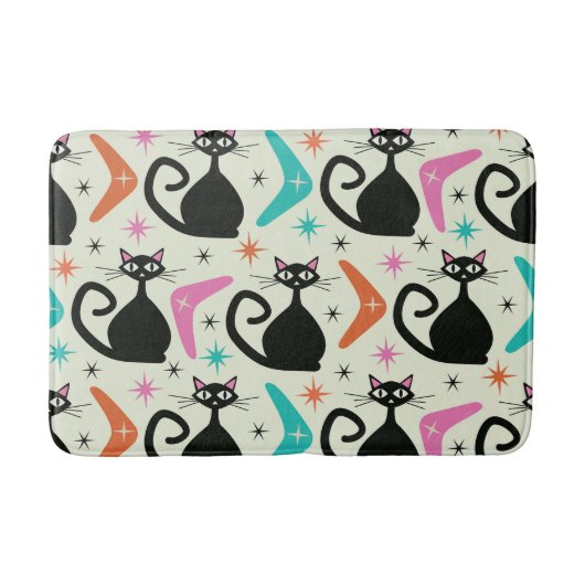 ミッドセンチュリーの黒猫とブーメラン バスマット (正面)