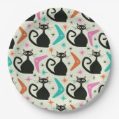 ミッドセンチュリーの黒猫とブーメラン ペーパープレート (正面)