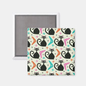 ミッドセンチュリーの黒猫とブーメラン マグネット (正面/裏面)