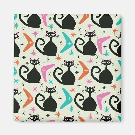 ミッドセンチュリーの黒猫とブーメラン マグネット (正面)