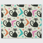 ミッドセンチュリーの黒猫とブーメラン ラッピングペーパー (フラット)