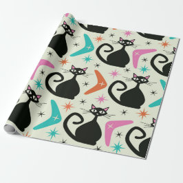 ミッドセンチュリーの黒猫とブーメラン ラッピングペーパー