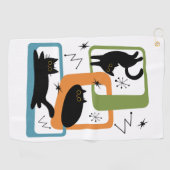 ミッドセンチュリーの黒猫 ゴルフタオル (横)